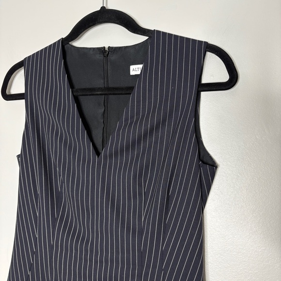 Altuzarra Pinstripe Sheath Dress Sleeveless Knee Length Navy Blue White Size 36 - Picture 4 of 10